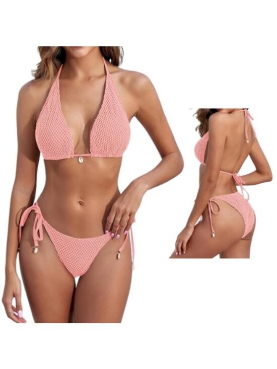 Zaful Other - ZAFUL Women's Fishnet Triangle Bikini Set – Pink, Size Small (NWOT)